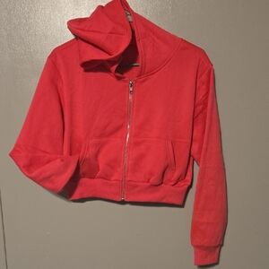 Amazon Hot Pink Cropped Zip Up Hooded Jacket With Pockets